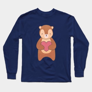 Kawaii Brown Bear Heart T-Shirt Long Sleeve T-Shirt